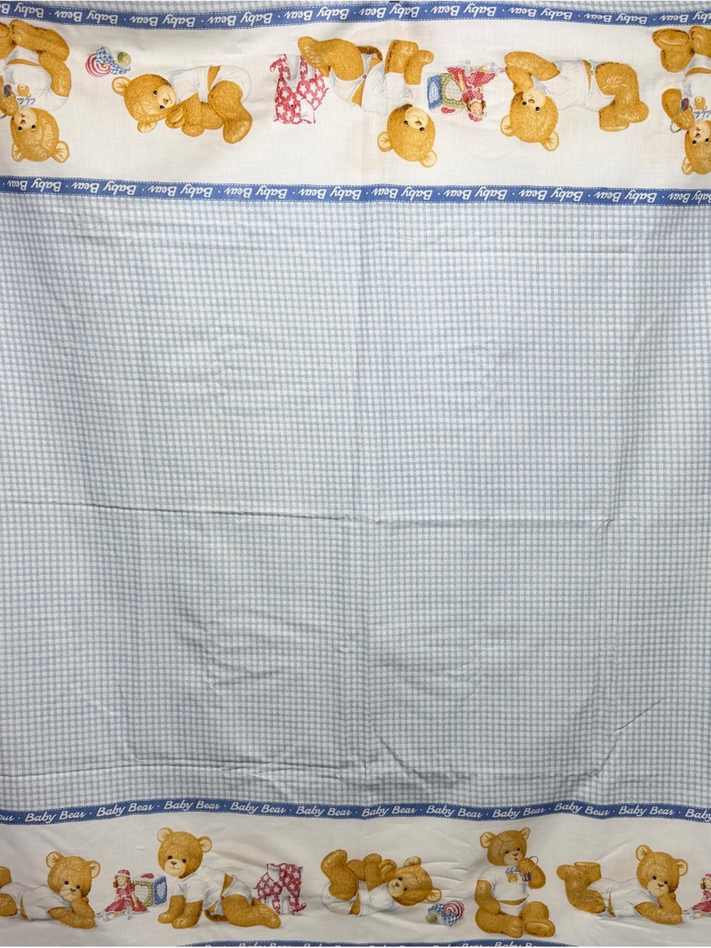 Fabric Baby Bear Nursery Boy Blue Gingham Checked Patty Reed Design 41”x72” 2 Yd